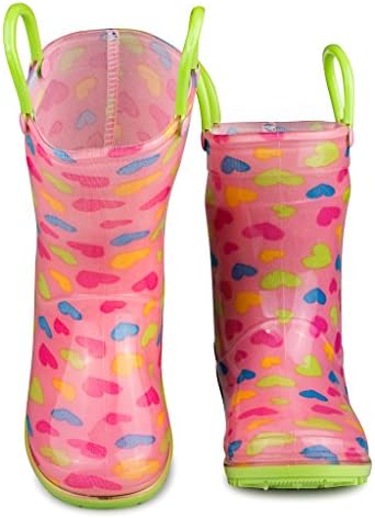 [SBR900-HRT-T7] Chilipop Rainboots for Boys, Girls &amp; Toddlers – Fun Kids Prints, Pull On Handles