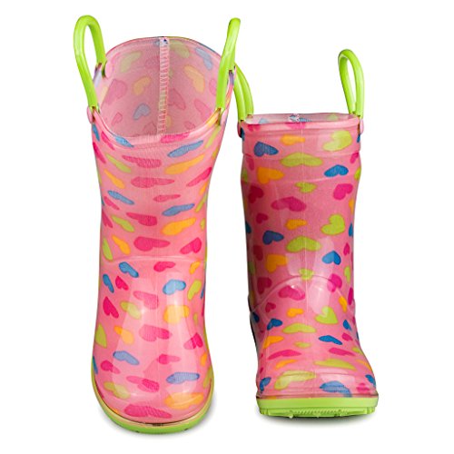 [SBR900-HRT-T6] Chilipop Rainboots for Boys, Girls & Toddlers â€“ Fun Kids Prints, Pull On Handles