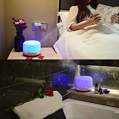 COSSCCI Aromatherapy Essential Oil Diffuser Humidifier, 500ML Ultrasonic Cool Air Mist Humidifier with Auto Shut-Off, Timers Setting for Baby Bedroom Home Office (Yellow) - Thumbnail 5