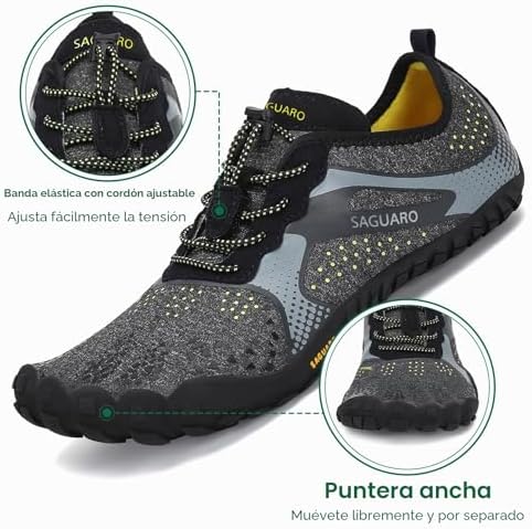 Hombre Barefoot Zapatillas Minimalistas Mujer Antideslizante Zapatos Barefoot para Zero Drop Soles Negro Ahumado,Gr.39