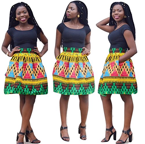 Veroex Women Stripe Kente Knee Length Skirt With Side Pocket