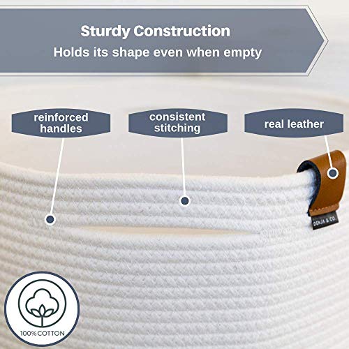 DENJA & CO Extra Large Blanket Basket for Living Room White Farmhouse