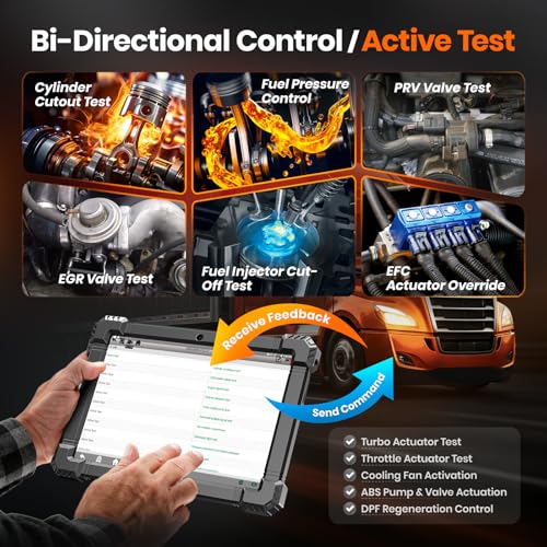 ANCEL X7HD PRO 10.1'' Heavy Duty Truck Scanner, Full-System Diesel Diagnostic Tool with DPF Regen, 42+ Reset, Bi-Directional and Active Test, ECU Coding, HDOBD/OBD2 Scanner for Diesel Trucks - Grey