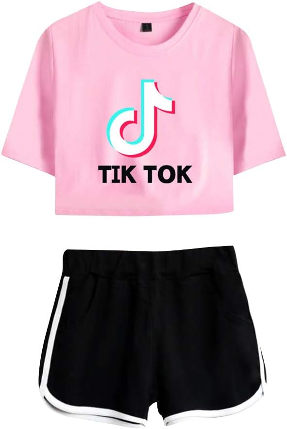 Girls Crop Top & Shorts 2 Pieces Short Sleeve T-Shirt Top and Shorts Set Gym Workout Running Tracksuit Ourtfits Summer Casual Sportswear Pajamas Yoga Clothes
