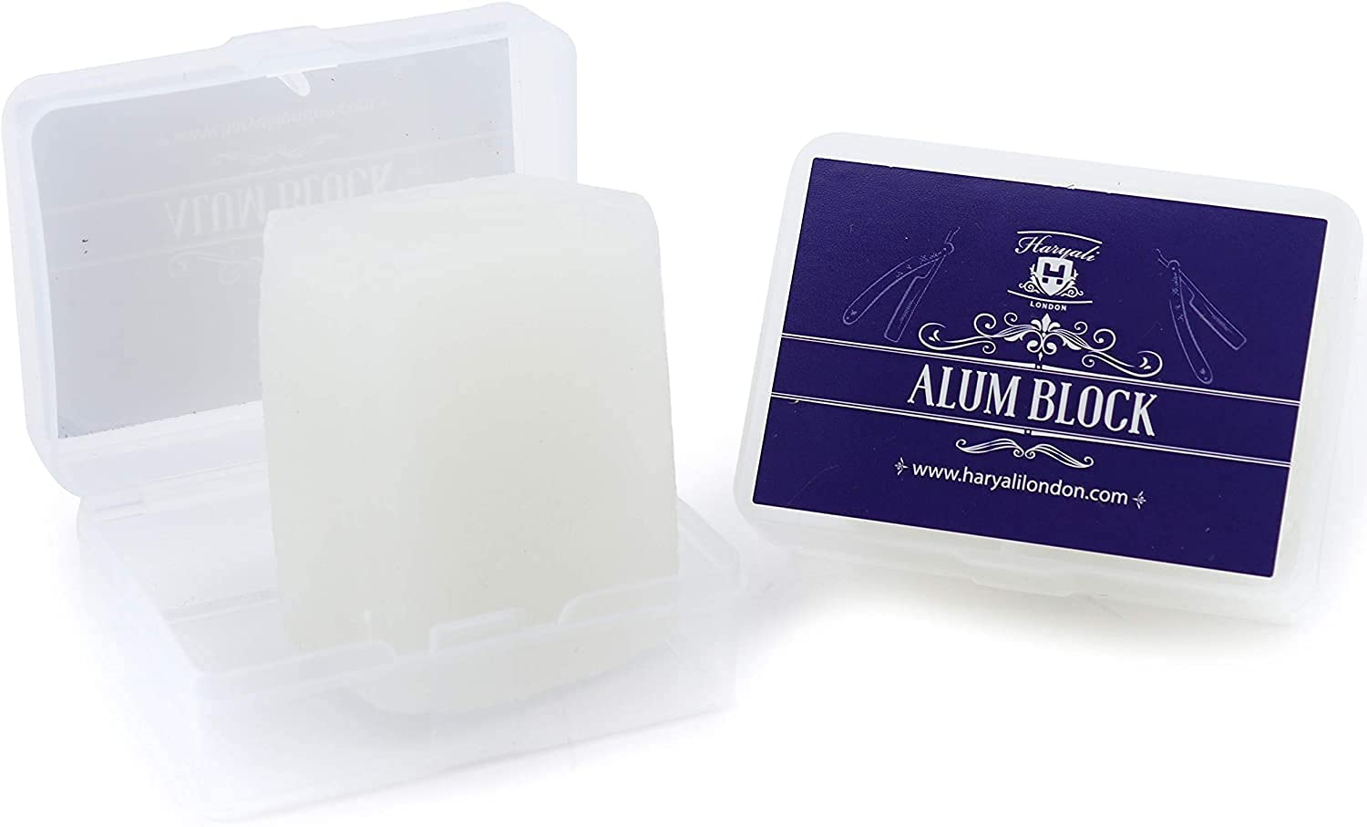 Haryali London Alum Block - Astringent Alum Block Shaving Accessory - Antiseptic Alum Block Stone Shaving Block - Soothing After Shave Balm Men and Women - Clear Plastic Case - small - all skin types