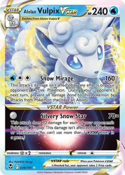 Pokemon - Alolan Vulpix Vstar 034/195- Silver Tempest - Ultra Rare - Holo Foil Card