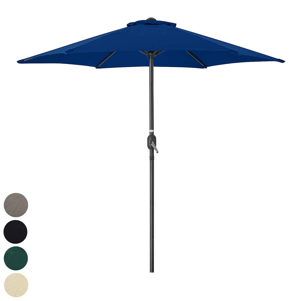 CHRISTOW 2.4m Tilting Garden Parasol – Steel Pole With Wood Effect, Crank Handle, UV30+, Water Resistant – Grey