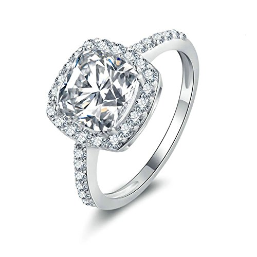 Beydodo Womens Sterling Silver Rings Cubic Zirconia Halo Ring Round Brilliant White Cubic Zirconia Size 5.5 Wedding Rings Cubic Zirconia for Women