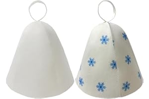 SIXLADYBRO 2 Pack of Sauna Hat Wool Vaporarium Hat Russian Banya Cap for Men Women, Bathhouse and Hammam Accessories（White + Snowflakes）