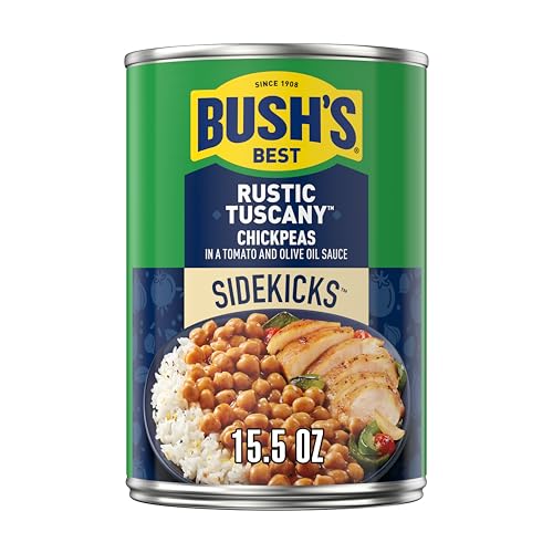 BUSH’S BEST GARBANZOS CHICKPEAS, RUSTIC TUSCANY FLAVOR, SOURCE OF PLANT BASED PROTEIN AND FIBER, LOW FAT, GLUTEN FREE, 15.5 OZ
