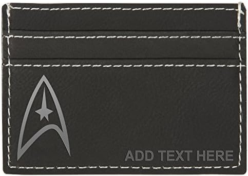 Personalized Engraved Star Trek Federation Leatherette Moneyclip Wallet Bk &amp; Slv