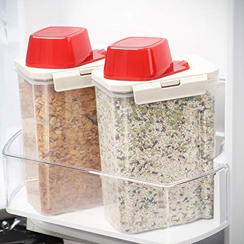 Komax Fresh Grain Set of 2 Rice Containers | 2-Quart Dry Food Storage Dispenser | Suitable for Rice, Pet Food & Grain Storage | With Lid & Measuring Scoop (1-cup) | BPA-Free & Dishwasher Safe
