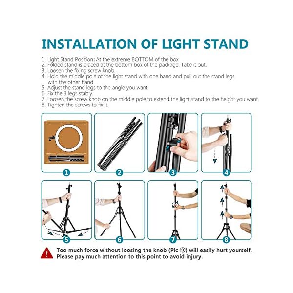 Kamera-Foto-Video-Blitz-Kit, 18-Zoll-LED-Außenringlicht mit Dimmfunktion und Lichtstativ, 36 W, 5500 K, Bluetooth… – Bild 5
