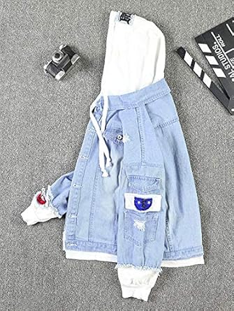 casual faux pocket ripped letter number applique hooded jacket