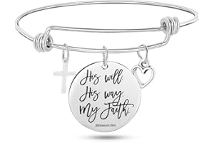 Jude Jewelers Stainless Steel Adjustable Size Christian Cross Holy Bible Verses Mantra Bangle Bracelet