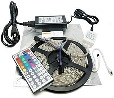 Feican 5-meter Waterproof Flexible Color Changing RGB SMD5050 300LEDS Light Strip Kit with 44Key Remote and 12V 6A Power Supply (5050 300leds RGB Waterproof Kit)