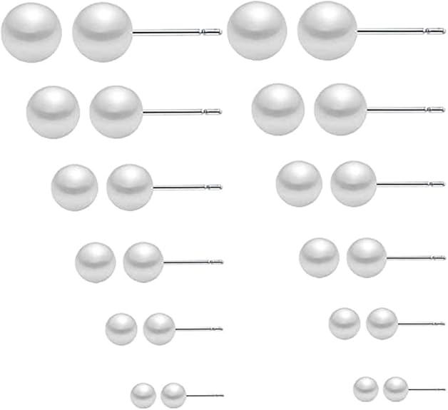 SUNSCSC 12 Pairs Pearl Stud Earrings Set for Women Girls Faux Pearl Earrings Pack Graduated Bead Round