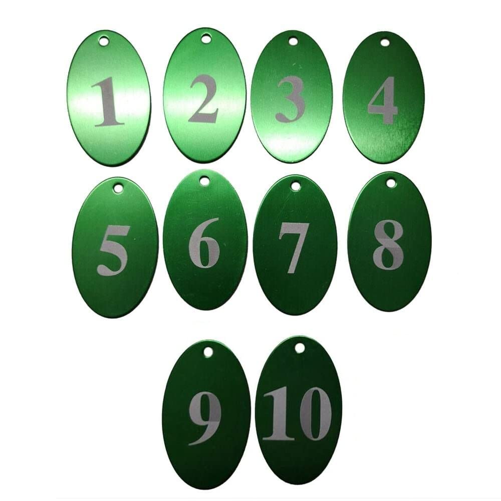 Sourcemall Aluminum Alloy Numbered Tags with Key Ring (Green, 1-10)