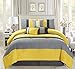 Modern 7 Piece Oversize Yellow / Grey / Off-White Pin Tuck Stripe Comforter set Full Size Bedding with Accent Pillows