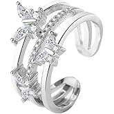 yuruyi S925 Sterling Silver Rings for Women, Butterfly Shaped Adjustable Band Thumb Finger Cubic Zirconia Ring, Engagement Rings Promise Bands for Women Statement Ring