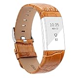 POY For Fitbit Charge 2 Wristband, Adjustable Genuine Leather Replacement Bands for Fitbit Charge 2 Bamboo-rain Brown