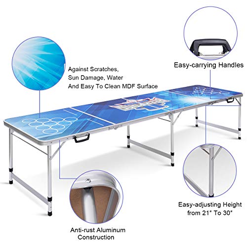 GYMAX Beer Pong Table, 8’ Folding Aluminum Game Party Table (Style A)