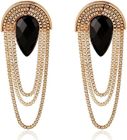 Celokiy Multi-strand Metal Chain Inlaid Tear-shaped Stone Earrings