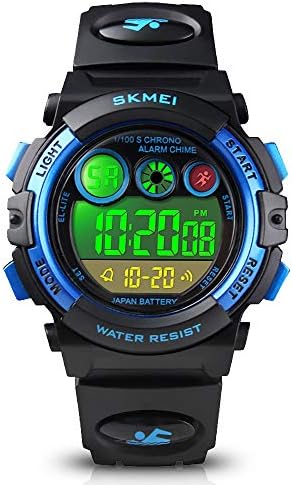 セール商品 Jhua 腕時計 子供用 男の子 8機能あるデジタル腕時計 50ｍ防水 アラーム付き おしゃれ黒青 ストップウォッチ 曜日 カレンダ タイマー機能 夜間ledライト