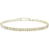 WangGao Stainless Steel Double Layer Rhinestone Choker Sparkling Crystal Tennis Necklaces for Women Shiny Cubic Zirconia Choker Jewelry Bridal Wedding Bridesmaid