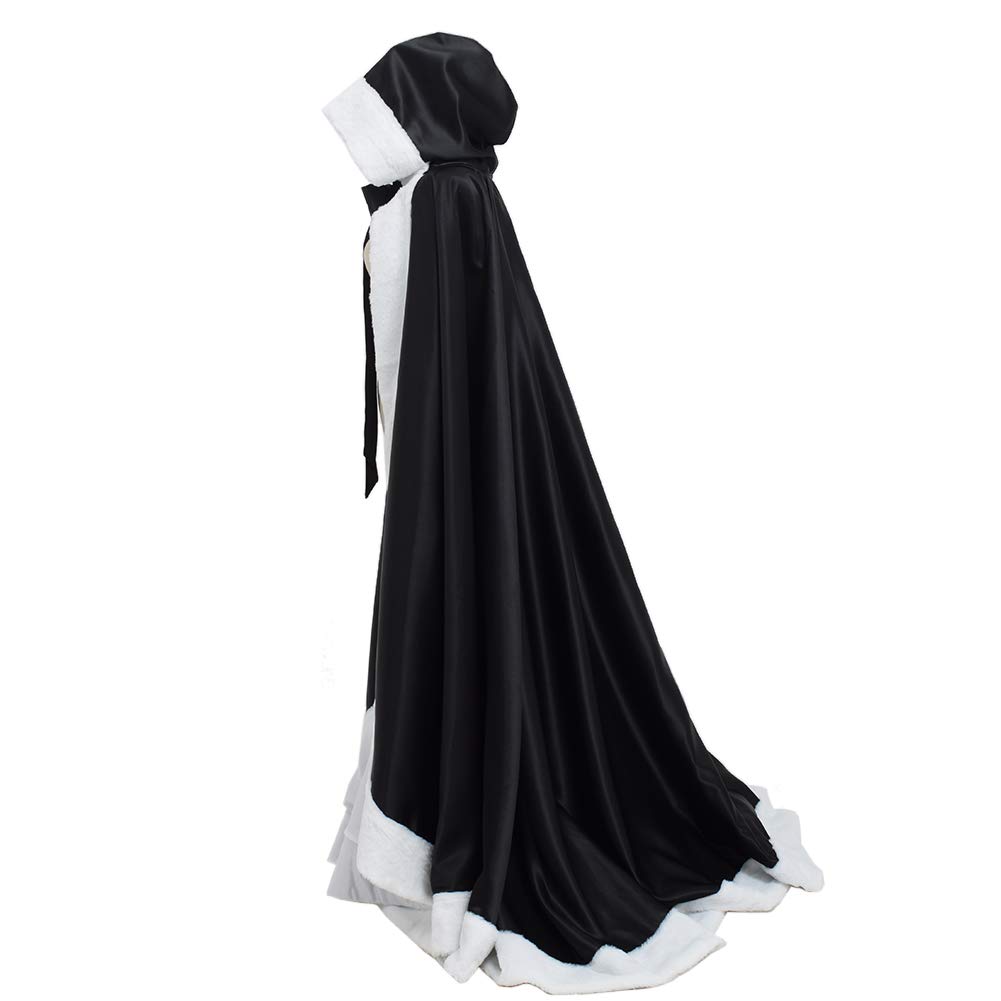 GRACEART Wedding Hooded Cloak Bridal Cape with Fur Trim Faux Fur Cloak (black)