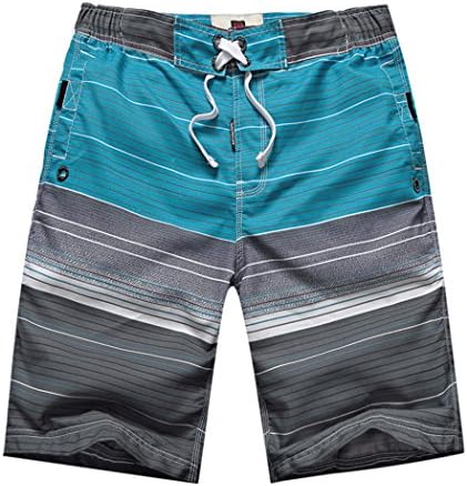 MOUNTEC Men's Swim Trunks Stripes Printing Board Shorts Gray Stripe Medium