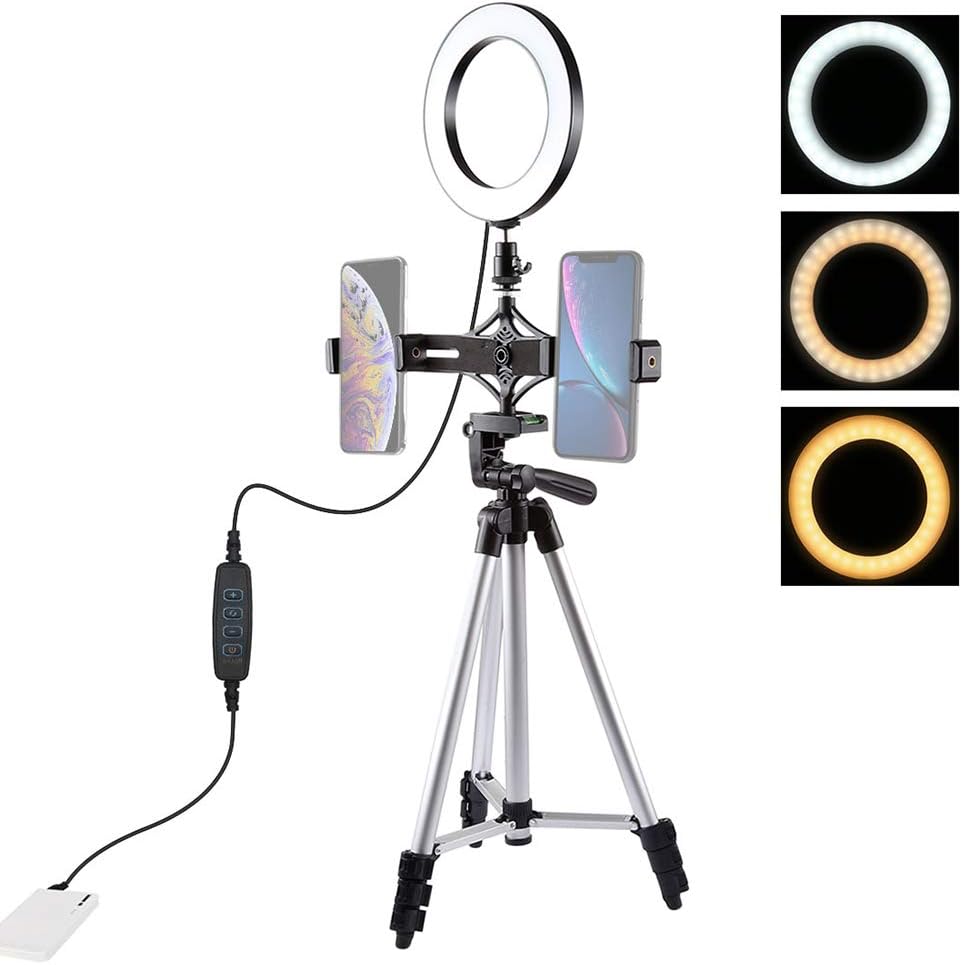 Konesky LED Ring Light 6 inch with Stretchable Tripod Stand & Cell Phone Holder Dimmable 3 Light Modes 10 Brightness for YouTube Video, Live Makeup, Photography, Vlog, USB LED Ringlight Lamp