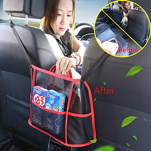 Yibesi Car Net Pocket Handbag Holder,Car Mesh Organizer,Advanced Seat Back Storage Netting Bag for Purse Storage Phone Documents Pocket,Tissue Holder,Barrier of Backseat Pet Kids (Black/Red)