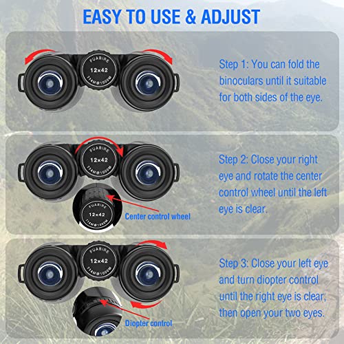 12x42 Binoculars Large Clear View Easy Focus Adjust for Adults