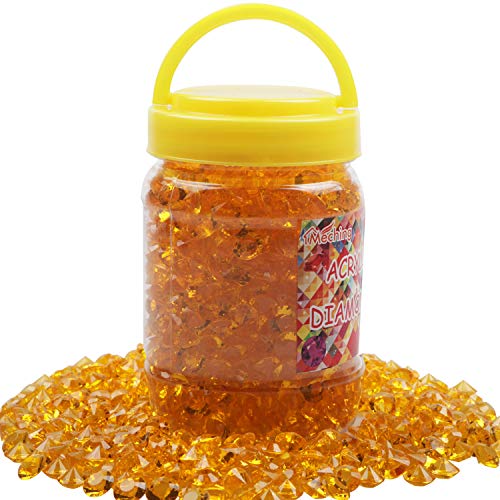 Meching Acrylic Diamonds Crystals 11OZ(1100 PCS) Bottle Round Diamond Crystals Treasure Gems for Table Scatters, Vase Fillers, Event, Wedding, Birthday Decoration Favor, Arts & Crafts (Yellow)