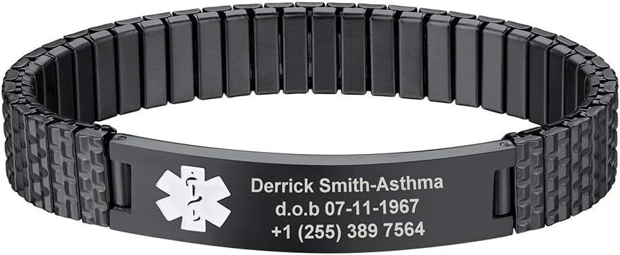 Medical Alert Bracelet,Kids Teens Adults Stainless Steel/Silicone Rubber Emergency Id Jewellery,Gifts for Women Men Sos Alert Awareness Free Engraving Bracelet(with Medical Card)