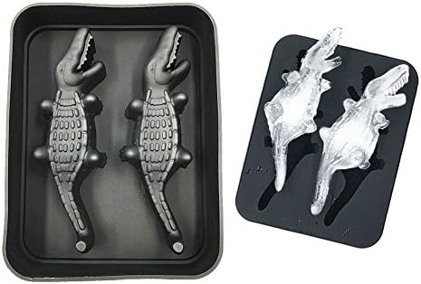 3D Ice Cube Trays Mold Whiskey Stones Soft Silicone Novelty Mold for Wine Beer Whiskey (Crocodile Black)
