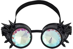OMGREAT Kaleidoscope Goggles for Raves Trippy Psychedelic Steampunk Glasses with Rainbow Prism Diffraction Crystal Lenses