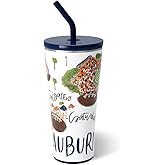 Swig Life 32oz Straw Tumbler, Travel Coffee Tumbler with Lid, Cup Holder Friendly Travel Coffee Mug, Stainless Steel, 32 oz Reusable Insulated Coffee Mug (Saturdays In Auburn)