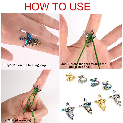 GYGYL 8 Pcs Adjustable Knitting Loop Crochet Loop Ring, Knitting Accessories, Hand-Made Silver-Plated Copper Rings, Faster Crocheting for Mother Grandma Thanksgiving Presents-Colorful Style 2