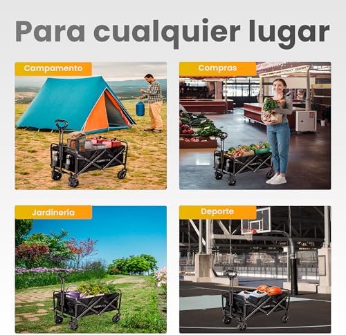 Carro Plegable con Ruedas – Carro Playa, Jardín y Supermercado | Carrito Transporte Plegable, Asa Telescópica, Tela Resistente e Impermeable (75KG - S (70x42x47cm) Modelo Nuevo)