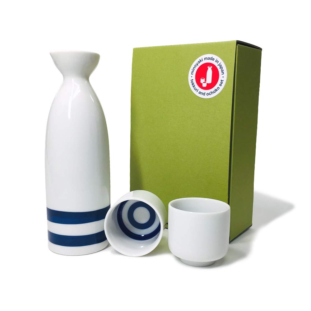 Janome Mino-Yaki Sake Set, 8 oz Bottle & 2 Cups, Tokkuri & Ochoko, Traditional Japanese Ware