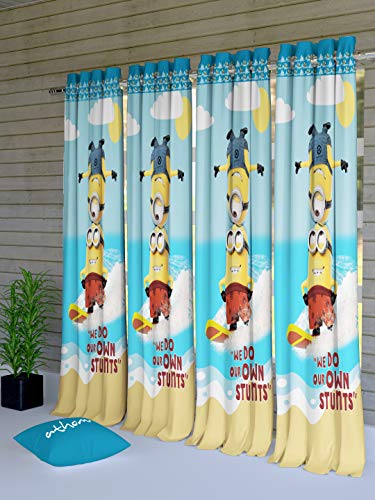 Athom Trendz Minions Kids Long Door Curtain 4x9 ft Pack of 4