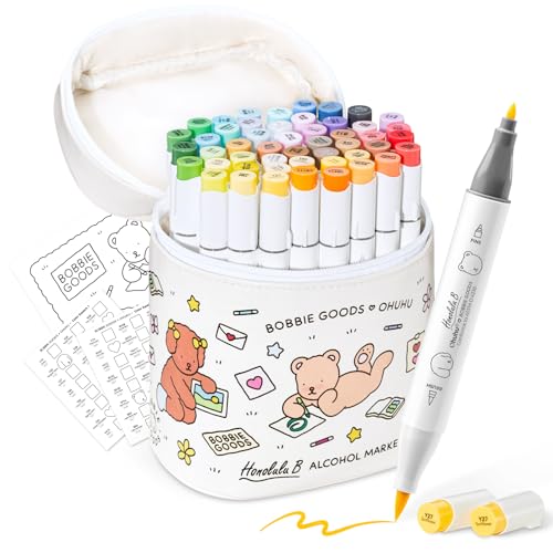 Ohuhu & Bobbie Goods Alcohol Markers, Co-branded 48-color Brush & Fine Alcohol Markers for Adult Artist Beginner Coloring Drawing Sketching Illustration, Honolulu B