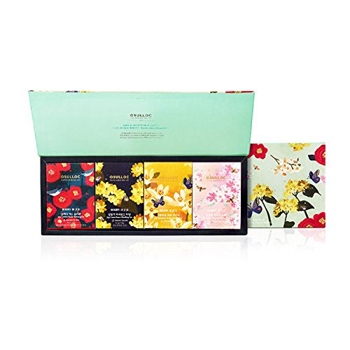 Osulloc Memory in Jeju Blended Organic Green Tea for Gift (Moon Flower Over Looking Sea, Stone Fence Enveloped In Tangerine Flower, Camellia Flower, Cherry Blossom) (4 Product X 5EA)