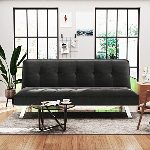 GUNJI Futon Sofa Bed Modern Linen Fabric Upholstered Sofa Bed Folding