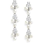Mariell Freshwater Pearl Dangle Bridal and Wedding Earring with Cubic Zirconia Crystal, Prom Jewelry Gift
