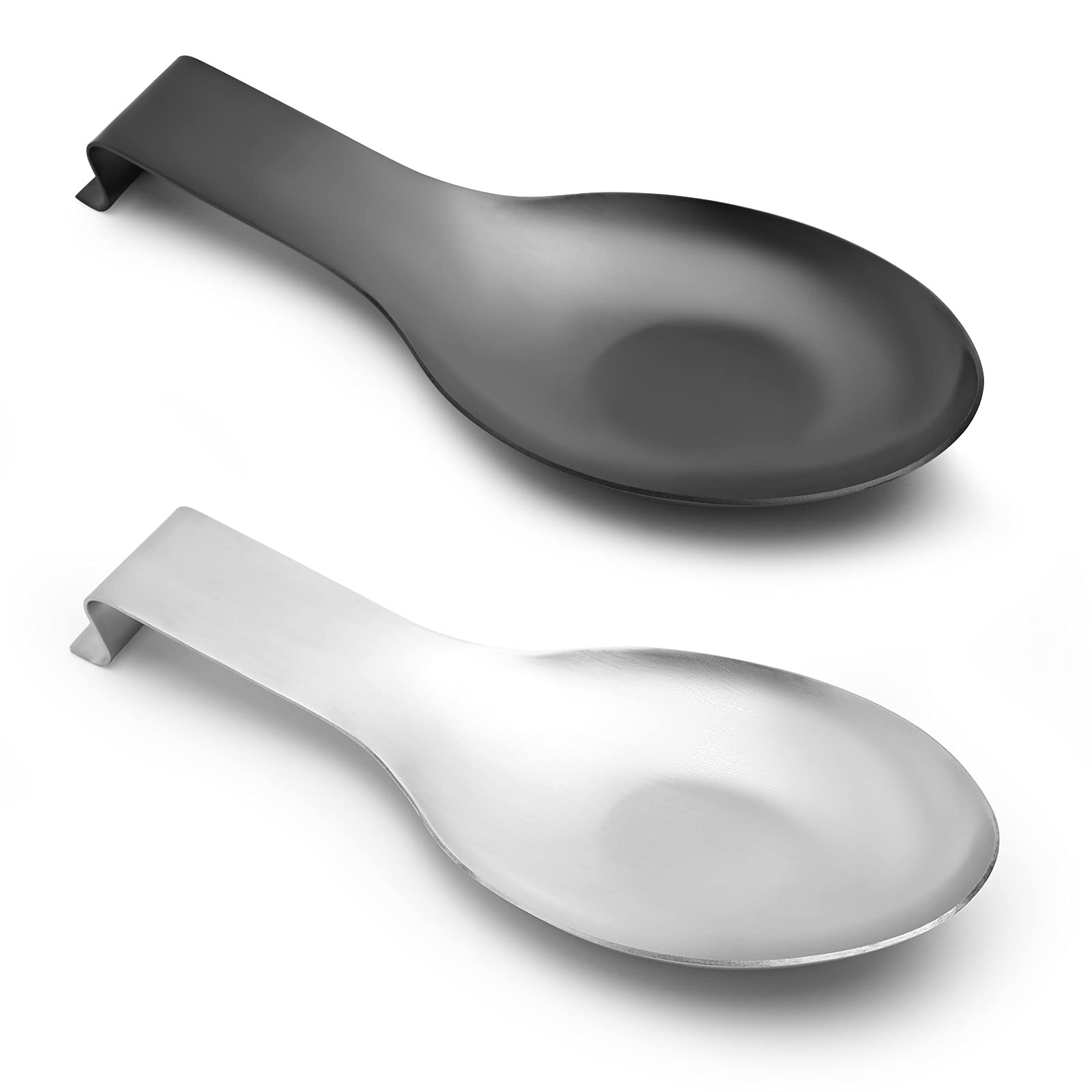 Stainless Steel Spoon Rest for Kitchen Counter Cooking Utensil Rest Spoon Ladle Holder for Stove Top Rust Resistant Large Size Spatula Rest Dishwasher Safe 9.61 x 3.74 Inch Black and Silver