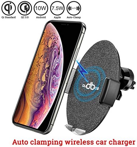 audbos Automatic Clamping Wireless Car Charger Mount, Car Wireless Charger for iPhone Xs Max/XR/XS/X/8/8 Plus Samsung Galaxy S9/S8/S7/Note 8/9 Accessories,Qi-Enabled Phones,Wireless Charger Car Black