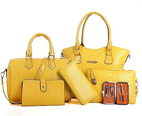 Womens Bags, BOLUBILUY Pure Color Leather Handbags Zipper Shoulder Bags Six Pieces Bag Leather Crossbody